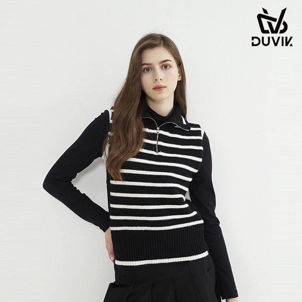 듀빅 여성 스트라이프 니트 반집업 조끼 DC3WSV002BK