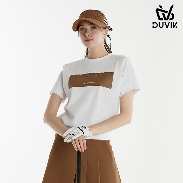 듀빅 여성 엠보 와펜 라운드 반팔티셔츠 DE2WTS124CM
