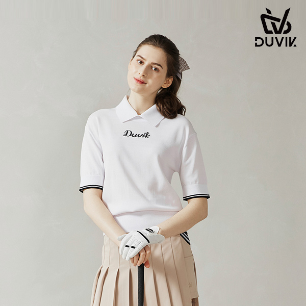 듀빅 여성 변형 폴로 카라 반팔 스웨터 DD2WSW201WH