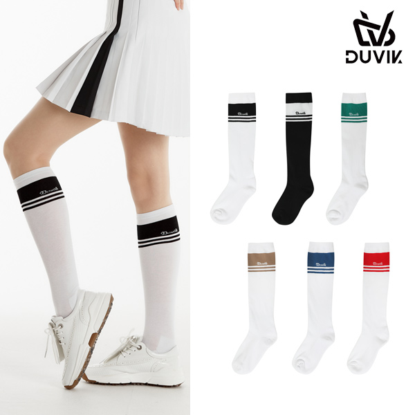 듀빅 여성 면블럭 컬러 포인트 니삭스 DE1WAO812