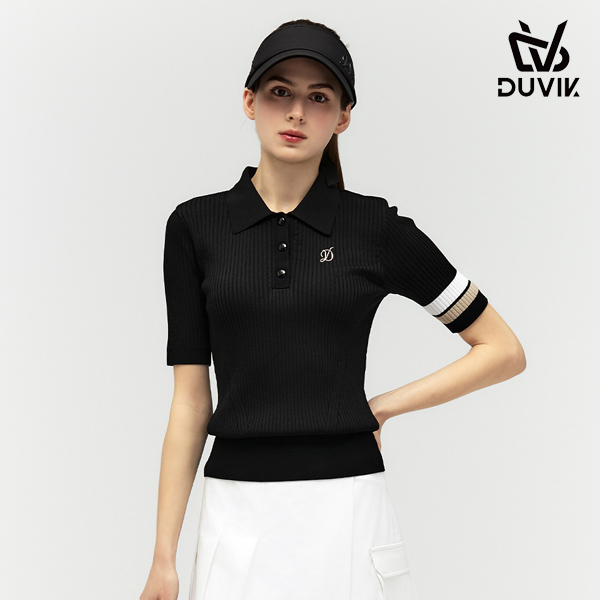 듀빅 여성 와이드 카라 니트 반팔스웨터 DF2WSW231BK