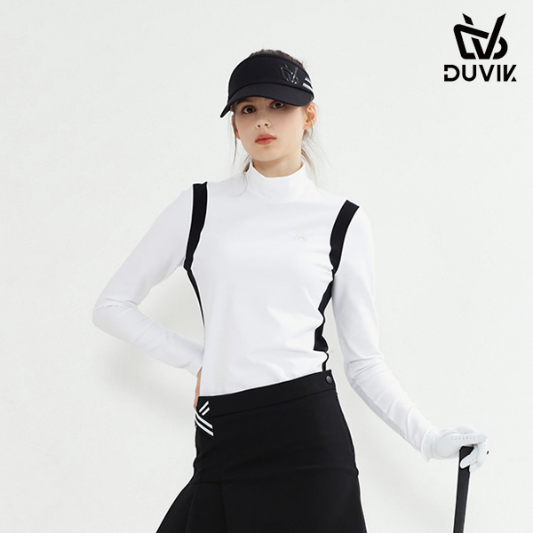 듀빅 여성 배색 기모 라운드 긴팔티셔츠 DC4WTS001WH