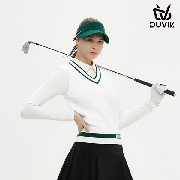 듀빅 여성 브이넥 배색포인트 니트 조끼 DD3WSV272WH