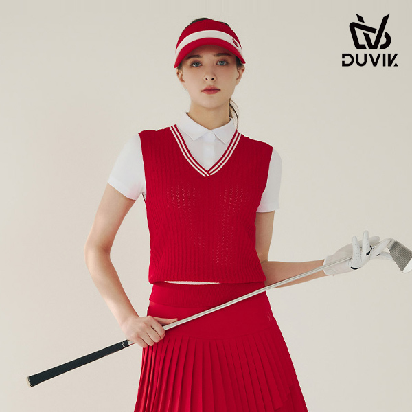 듀빅 여성 V넥 케이블조직 니트 베스트 DF2WSV247LR