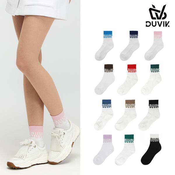 듀빅 여성 베이직 자가드 로고 크루 삭스 DE1WAO811