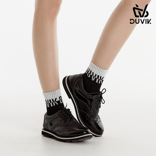 듀빅 여성 베이직 로고 자가드 크루 삭스 DE1WAO811WH