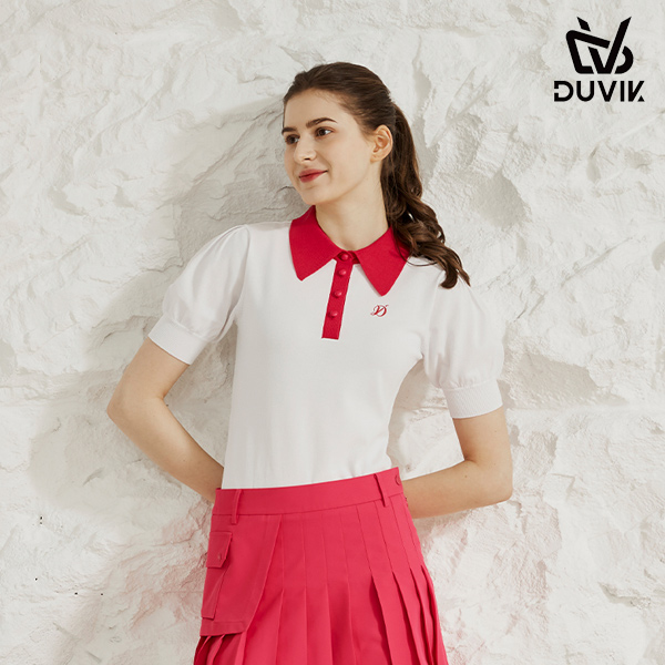 듀빅 여성 배색 와이드 카라 반팔 스웨터 DD2WSW202PK