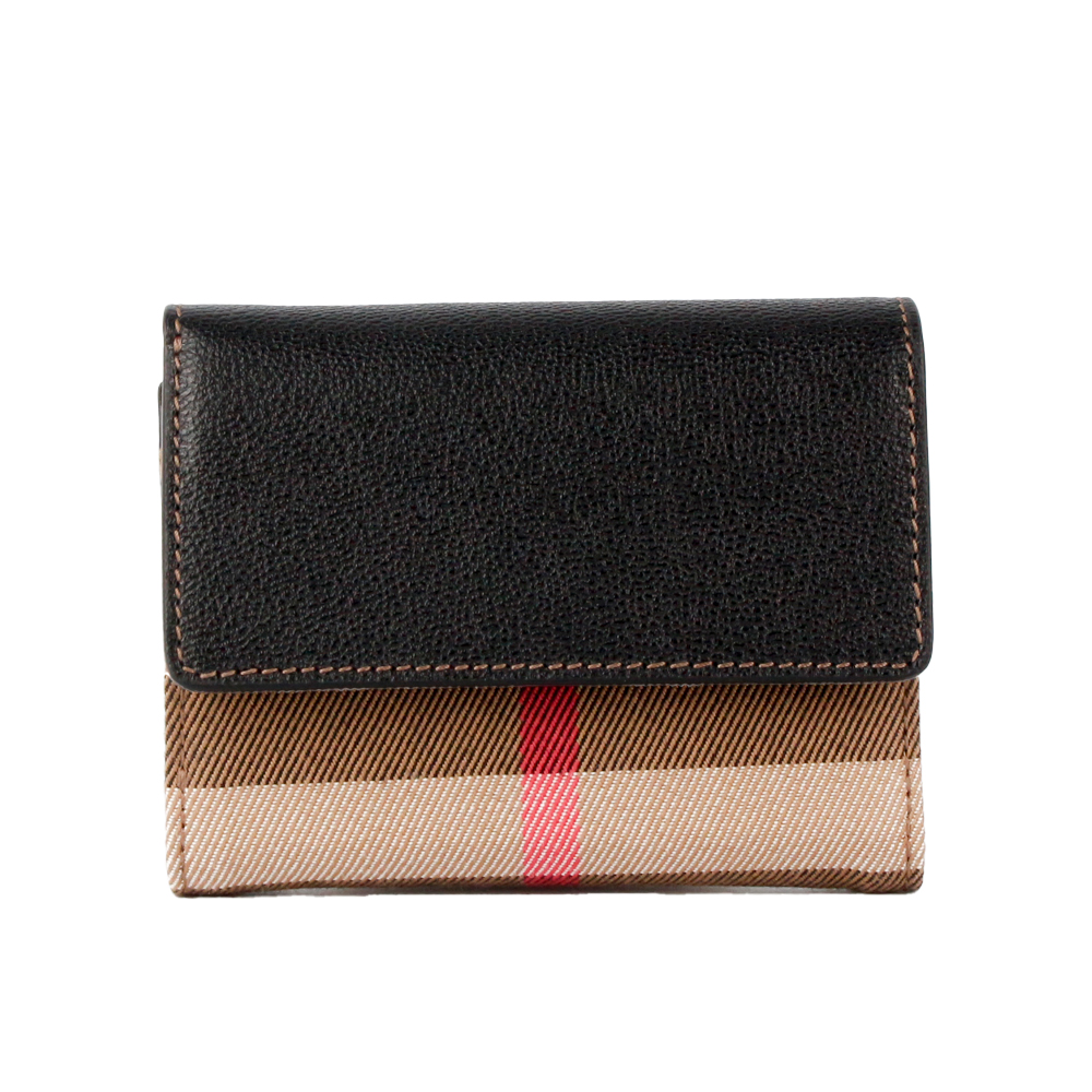 버버리 캔버스 레더 플랩 3단 반지갑 블랙 80840321 [여주아울렛]
