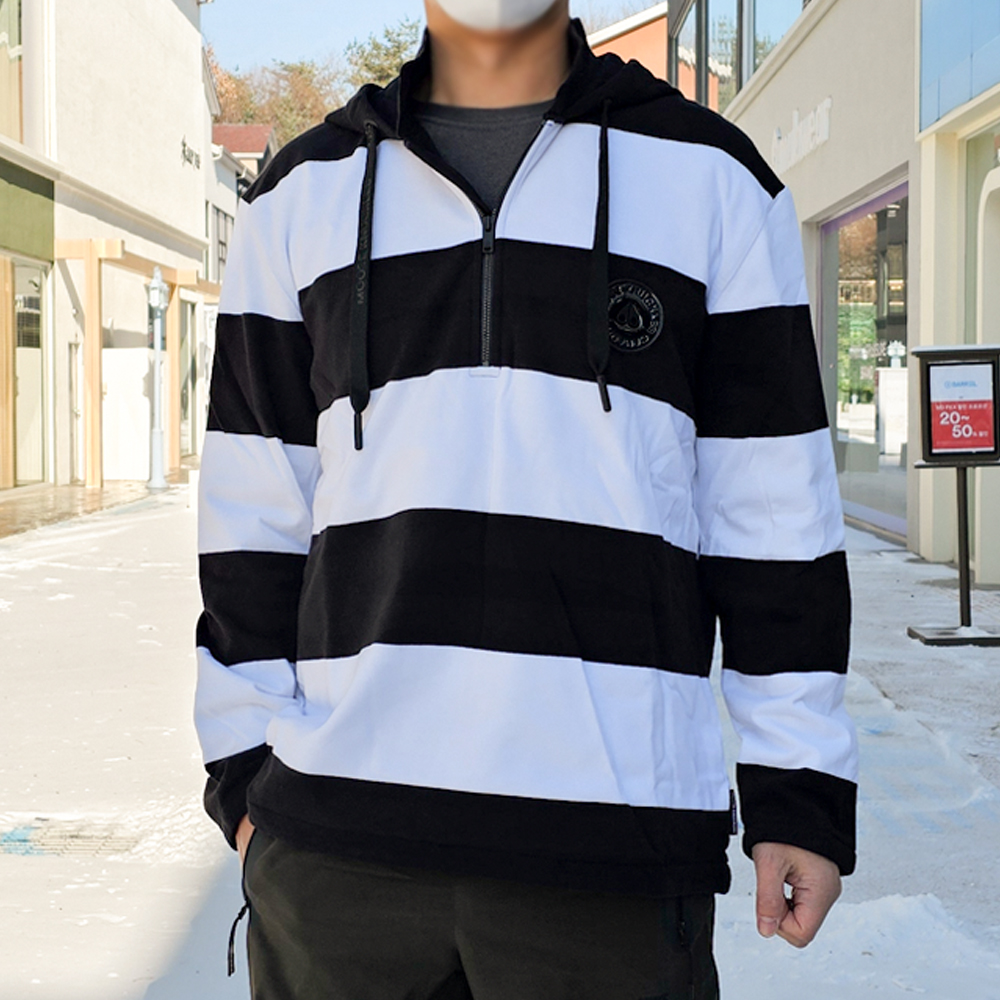 무스너클 스트라이프 코튼 남성 반집업 후드티 블랙화이트 M32MT723 160 [여주아울렛]