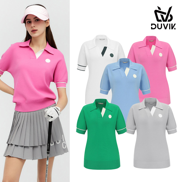 듀빅 여성 오버핏 오픈 카라 반팔스웨터 DF2WSW232