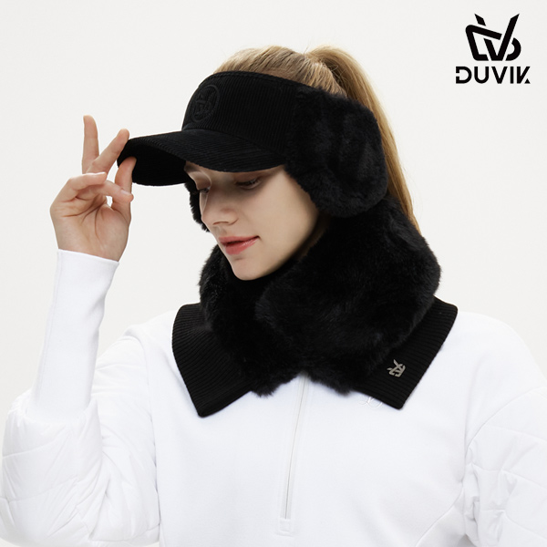 듀빅 여성 페이크 퍼 니트 패치 목도리 DD4WAC681BK