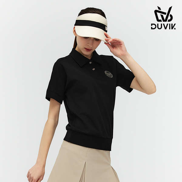 듀빅 여성 브루종 플라워 카라 반팔티셔츠 DF2WTS131BK