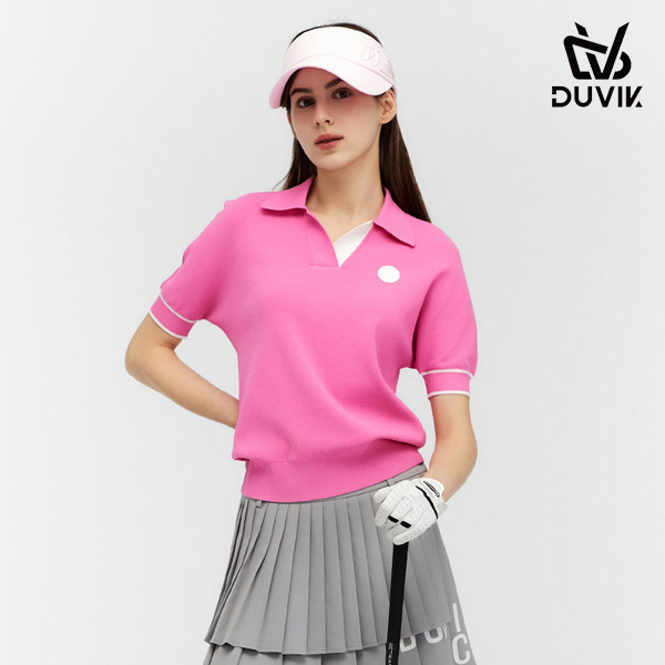 듀빅 여성 오버핏 오픈 카라 반팔스웨터 DF2WSW232PK