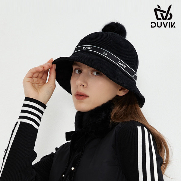 듀빅 여성 코듀로이 FUR 방울 벙거지모자 DC4WAP002BK