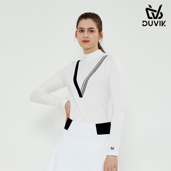 듀빅 여성 언발 V라인 라운드 긴팔티셔츠 DC3WTS001WH