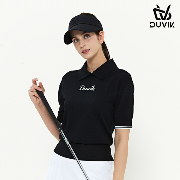 듀빅 여성 변형 폴로 카라 반팔 스웨터 DD2WSW201BK
