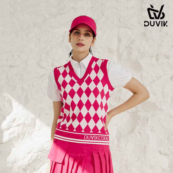 듀빅 여성 브이넥 모던 아가일 패턴 조끼 DD2WSV251PK