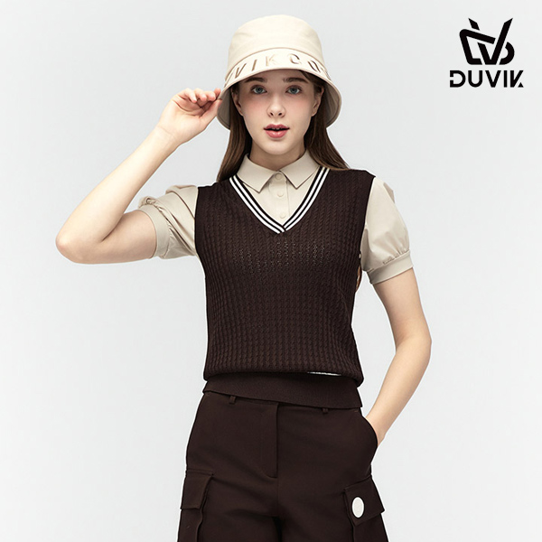 듀빅 여성 V넥 케이블조직 니트 베스트 DF2WSV247BR