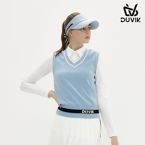 듀빅 여성 브이넥 배색포인트 니트 조끼 DD3WSV272SB