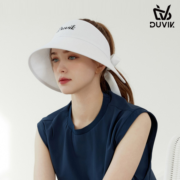 듀빅 여성 오버 와이드챙 리본 썬바이저 DE2WAP722WH