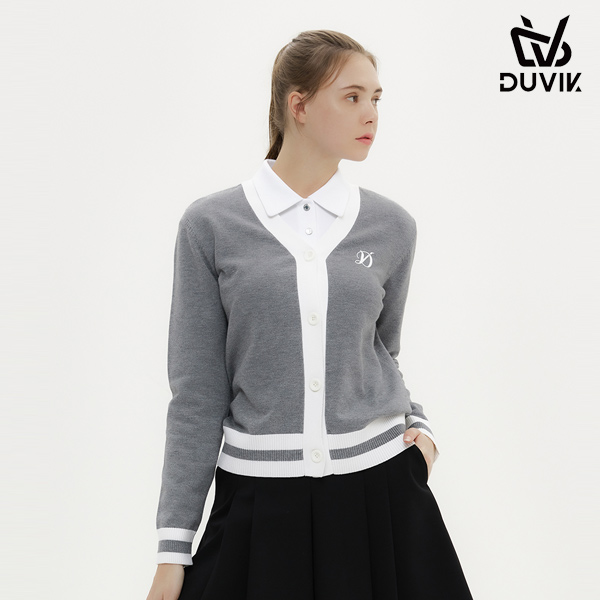 듀빅 여성 Y라인 배색포인트 니트 가디건 DD3WSC276MG