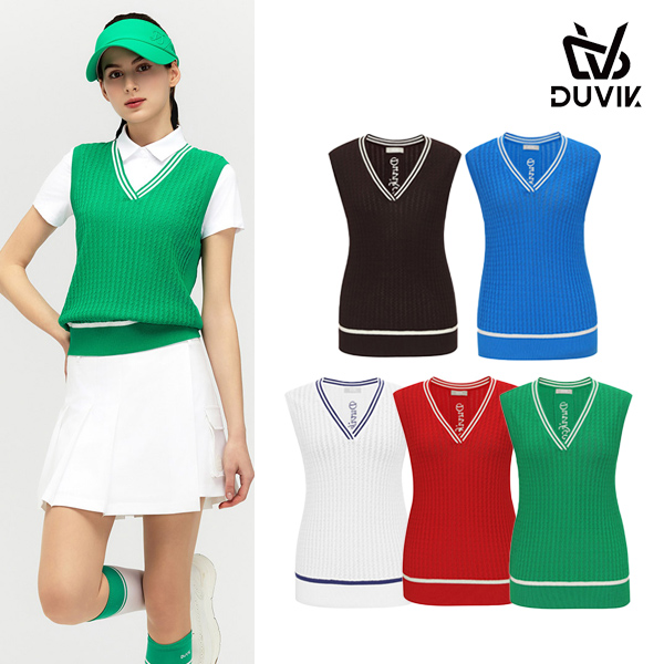 듀빅 여성 V넥 케이블조직 니트 베스트 DF2WSV247